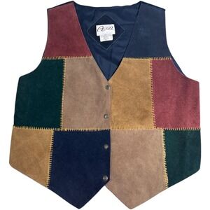 VTG Asapo Collection Suede Patchwork Vest Western Style Snap‎ Front Size 2X